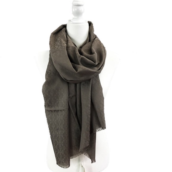 Tory Burch Mosaic Logo Jacquard Scarf French Gray - Picture 3 of 6